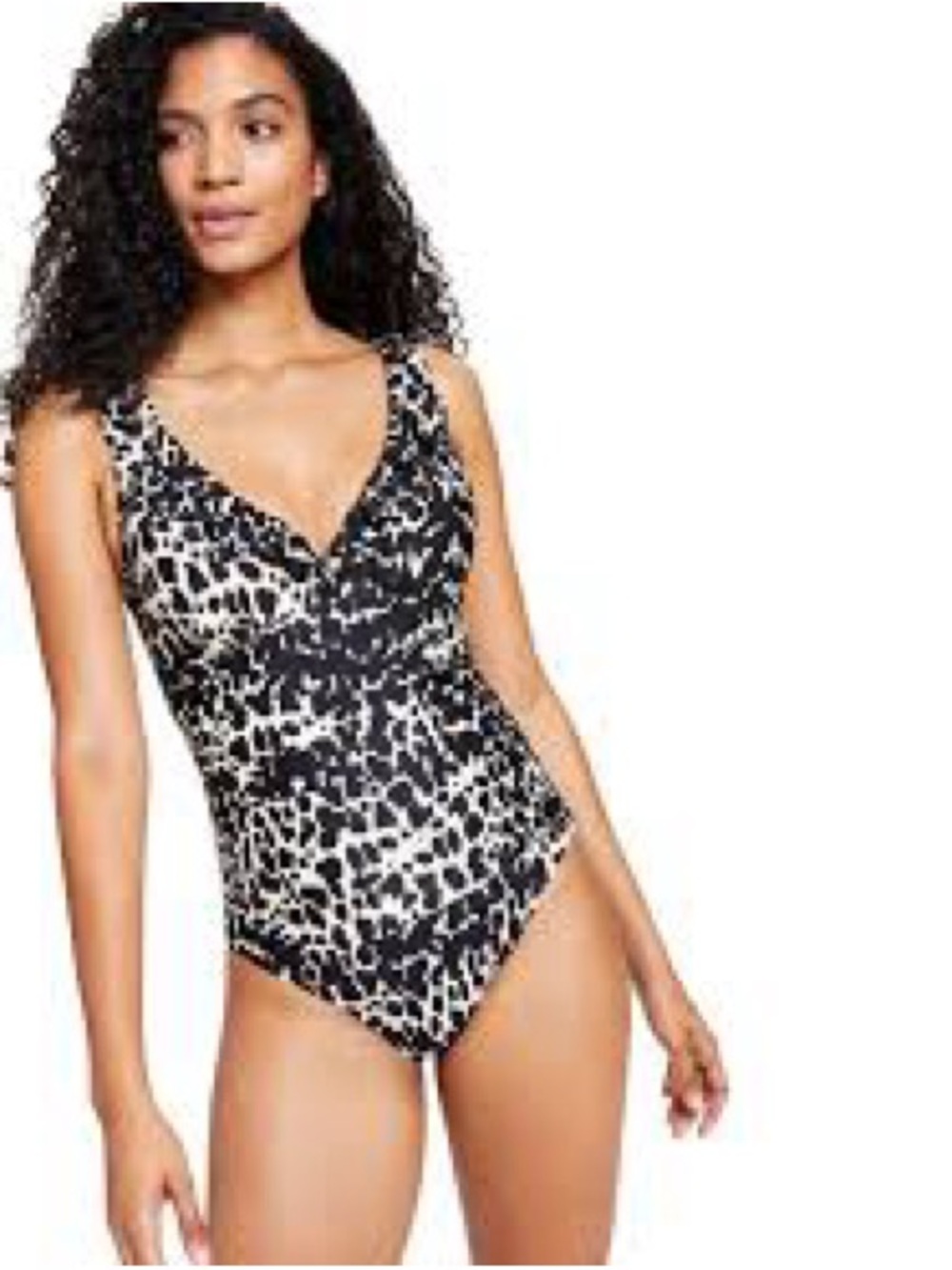 DKNY Women's Ruffled Tummy Control One-Piece Swimsuit Animal print 10 beach pool
